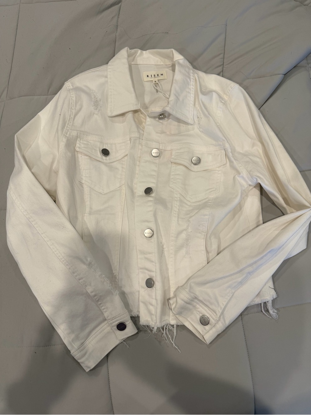 Risen White Cropped Denim Jacket